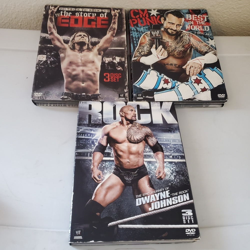 WWE DVD Bundle Edge CM Punk The Rock Dwayne Johnson 3-Disc Sets Wrestling Docu